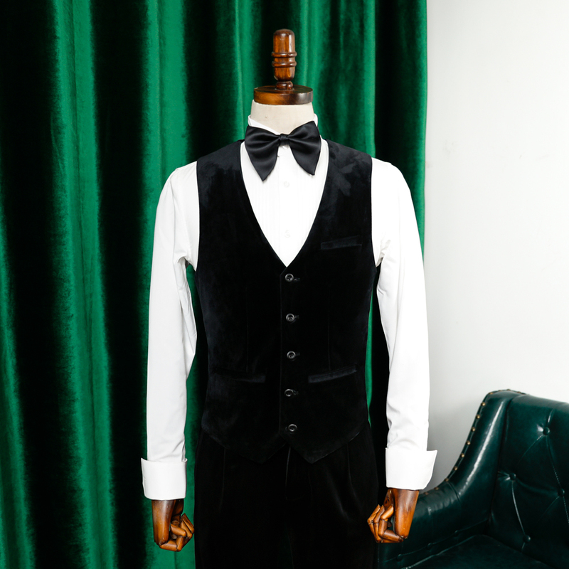 Autumn Velvet Black Suit Vest for Men, Fashionable Casual Suit Vest, Slim Fit Waistcoat, Trendy