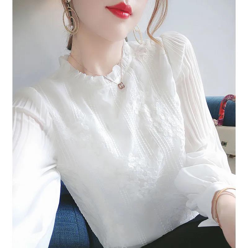 Long-Sleeved Chiffon Shirt, Autum Women's Clothing, 2026 New Style, Fashionable and Classy Small Shirt, Classy White Top for Women