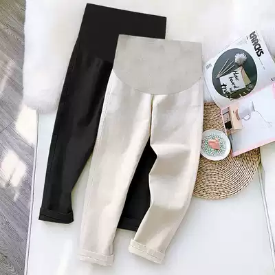 Pregnant women pants Spring and Autumn wear fashion autumn winter plus velvet jeans Women large size straight daddy pants autumn
