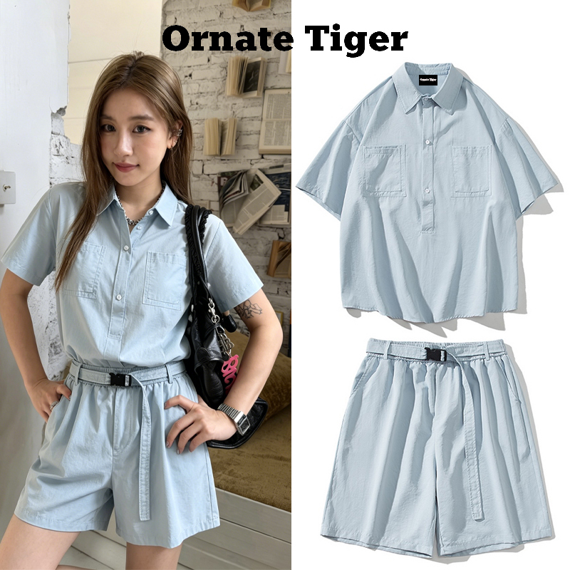 New Ornate Tiger2026 Drapey Versatile Color-Blocked Suit Casual Loose Short-Sleeve Two-Piece Set for Summer New Ornate Tiger2026 Drapey Versatile Color-Blocked Suit Casual Loose Short-Sleeve Two-Piece Set for Summer