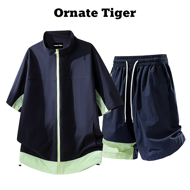 New Ornate Tiger Color-Blocking Quick-Drying Suit, Summer Couple's Casual Sports Two-Piece Set, Slimming and Body-Covering Short-Sleeve New Ornate Tiger Color-Blocking Quick-Drying Suit, Summer Couple's Casual Sports Two-Piece Set, Slimming and Body-Covering Short-Sleeve