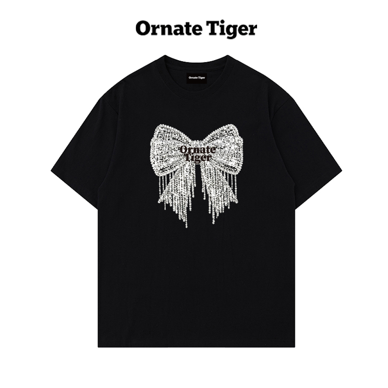 New Ornate Tiger Pure Cotton T-Shirt with Faux Rhinestone Print, Light Luxury Short-Sleeve Korean Style Half-Sleeve Top ins