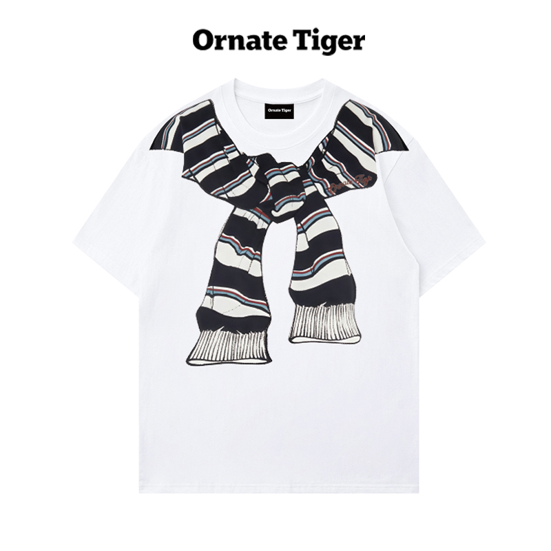 New Ornate Tiger Pure Cotton Fake Two-Piece Printed Short-Sleeve Age-Reducing Round-Neck T-Shirt for Men and Women