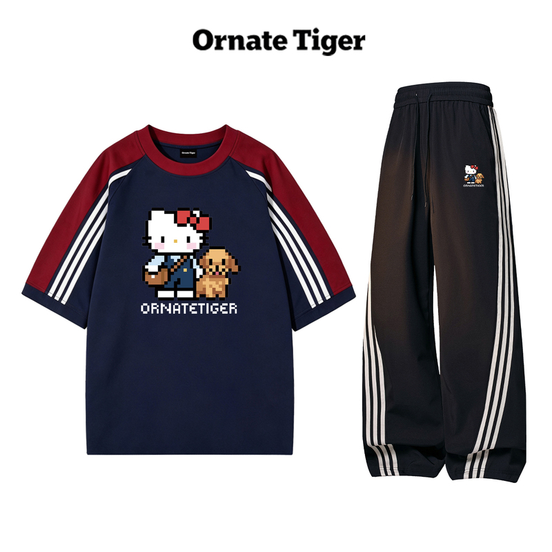 New Ornate Tiger Korean Style Color-Blocking Slimming Casual Sports Two-Piece Set, Lazy Hip-Covering Kitty Suit
