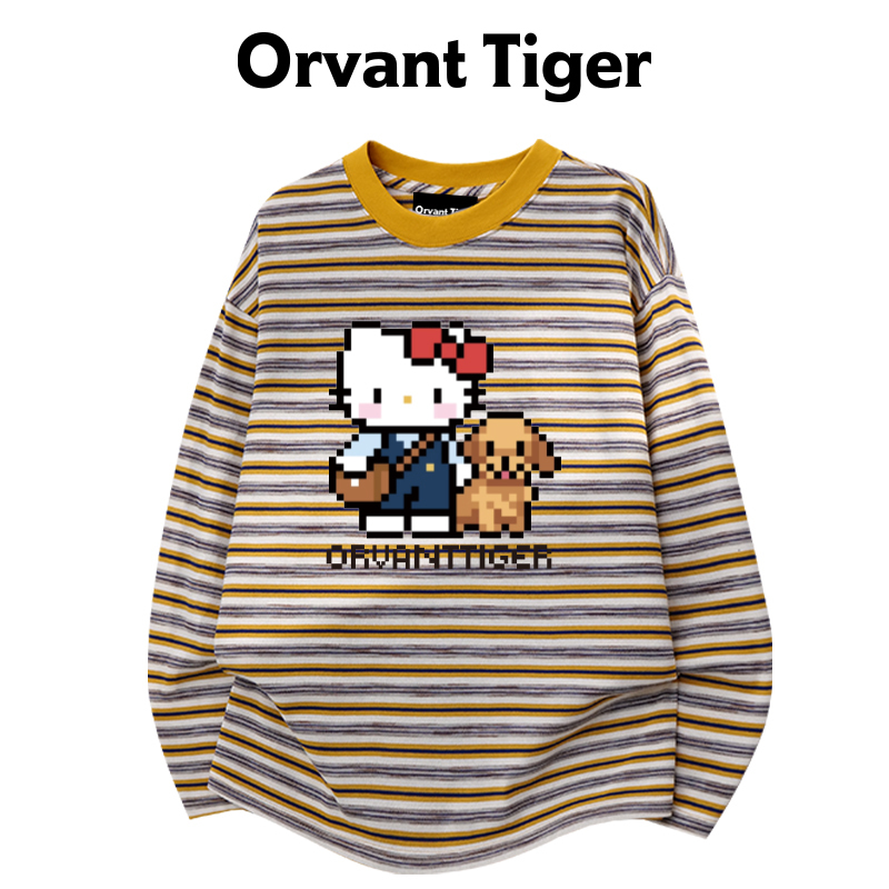 New Orvant Tiger Pixel Kt Cat Striped Long-Sleeve 2026 Autumn Loose Versatile Round-Neck Long T-Shirt Ins