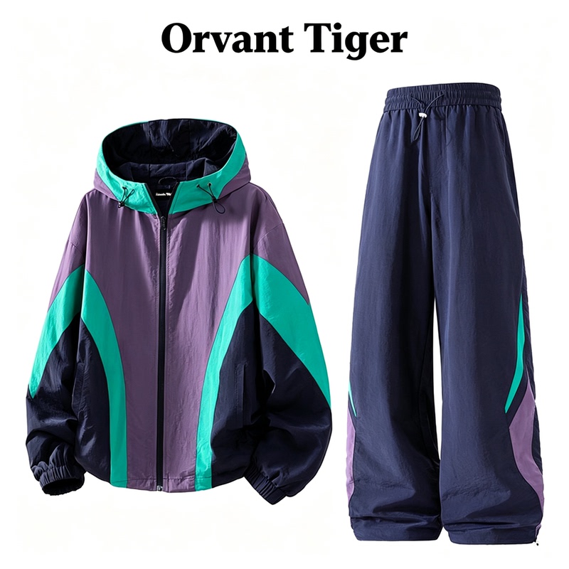 New Orvant Tiger American Casual Quick-Drying Suit with Color-Blocked Jacket and Pants, Slimming and Body-Covering Sportswear for Autumn New Orvant Tiger American Casual Quick-Drying Suit with Color-Blocked Jacket and Pants, Slimming and Body-Covering Sportswear for Autumn