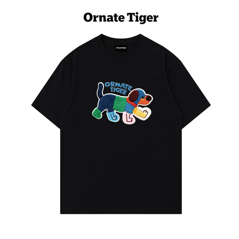 New Summer Ornate Tiger Heavy Cotton Short-Sleeve Dachshund Print Loose Sweet Cool Style Top T-Shirt