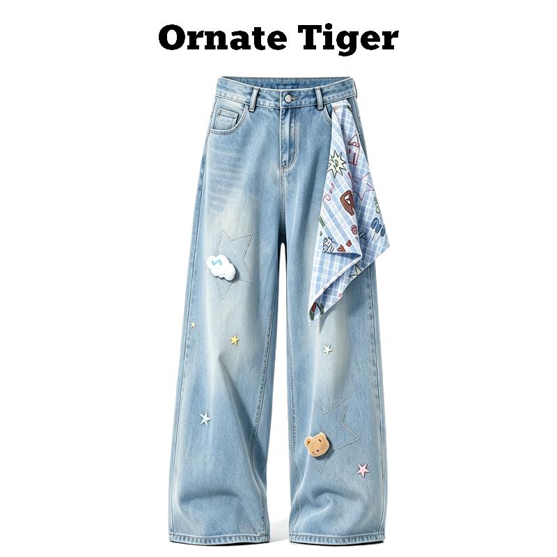New Ornate Tiger Straight-Leg Summer Age-Reducing Star-Embroidered Jeans for Women, Casual Slimming Versatile Long Pants New Ornate Tiger Straight-Leg Summer Age-Reducing Star-Embroidered Jeans for Women, Casual Slimming Versatile Long Pants