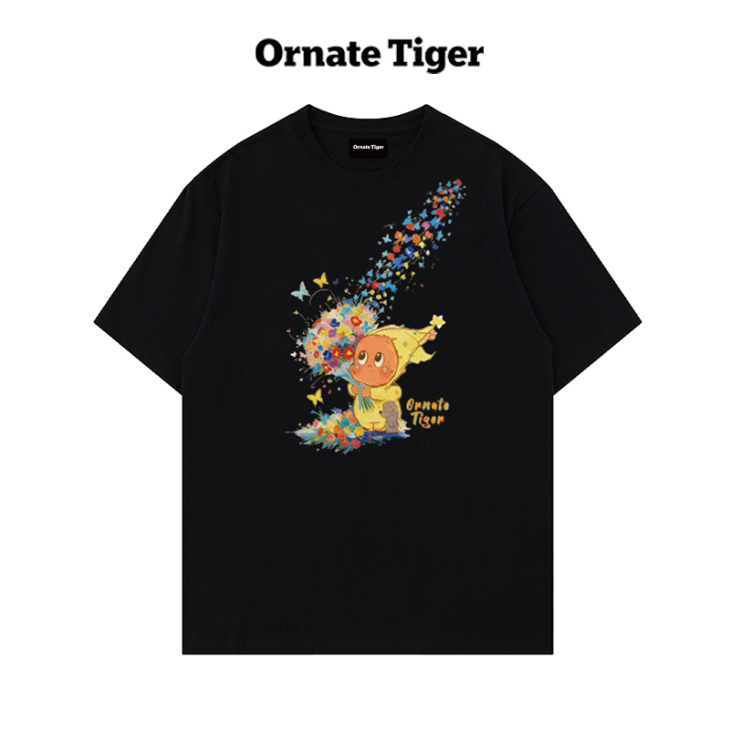 New Ornate Tiger Summer Niche Design Fairy Bouquet Print T-Shirt Unisex Short Sleeve New Ornate Tiger Summer Niche Design Fairy Bouquet Print T-Shirt Unisex Short Sleeve