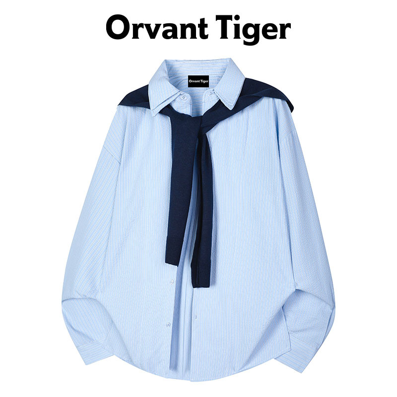 New Orvant Tiger Korean Style Age-Reducing Shawl Shirt for Women 2026 Autumn Striped Loose Versatile Shirt