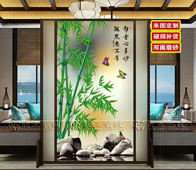 Kitchen living room partition Art glass custom frosted transparent entrance screen partition entrance background wall Bamboo