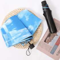 Creative fresh UV umbrella blue sky white cloud three fold black umbrella umbrella sunshade umbrella long vinyl umbrella sunscreen