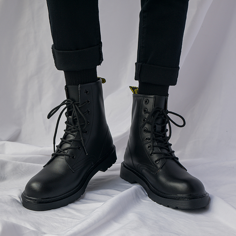 Autumn Harbour Martin Boots Men Black Gang Leather Handsome Locomotive in Locomotives in Thick Solid Fashion Shoes