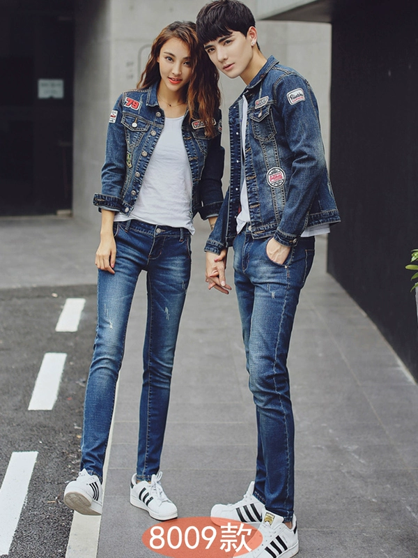 Mùa xuân và mùa thu Cặp đôi phù hợp với denim Nam giới Sinh viên mỏng Hàn Quốc Áo khoác nam denim Áo khoác nam hợp thời trang - Cực lớn