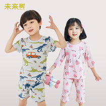 Childrens home clothing summer thin girls short sleeve air conditioning clothing summer baby pajamas seven-point sleeve air conditioning suit suit