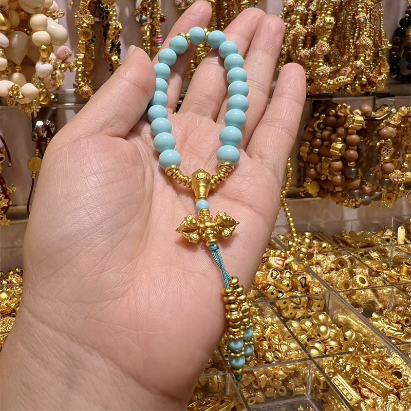 Long-Lasting Color-Fast Vietnamese Sand Gold High-Quality Turquoise Vajra Three-Piece Bracelet Jewelry, Artistic Retro Style, Gift for Girlfriend
