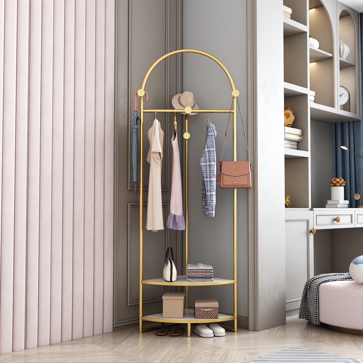 Nordic ins bedroom hanger floor red home coat rack room corner light luxury pole type creative hanger