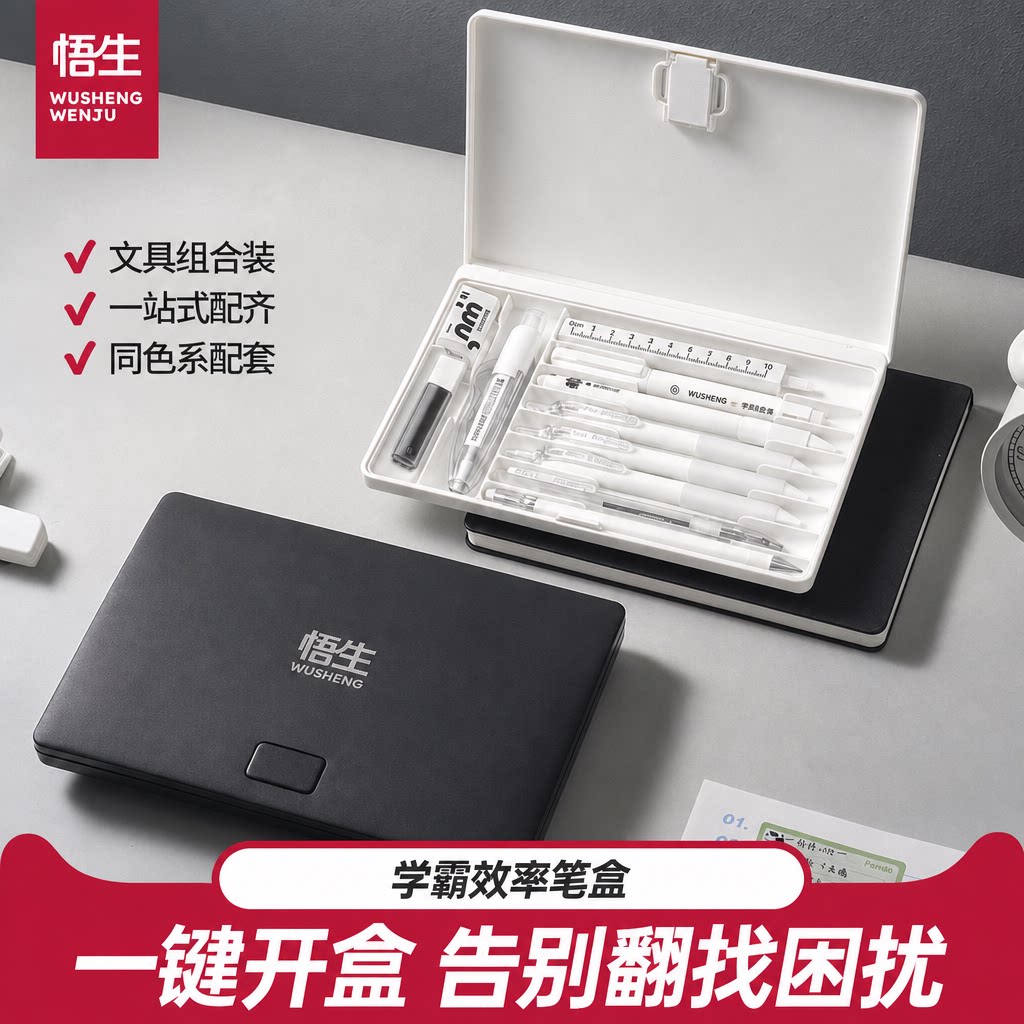 悟生学霸效率笔盒多功能黑科技文具盒男女孩款高颜值简约网红爆款大容量高级笔袋学生带文具收纳盒小学生