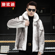 Меховая одежда 美国进口貂皮大衣男天鹅绒十字貂整貂十字貂连帽男士皮草真貂外套