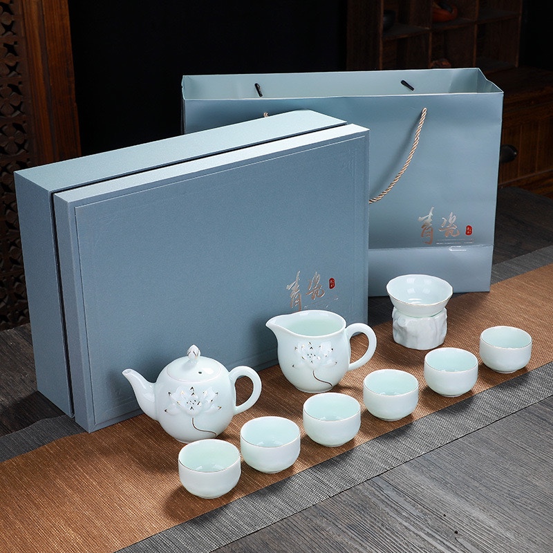 Yibo Boshan Ceramic Glazed Grand View Garden Lu Celadon Gift Box Set Complete Kung Fu Tea Set New Year Gift Gift Yibo Boshan Ceramic Glazed Grand View Garden Lu Celadon Gift Box Set Complete Kung Fu Tea Set New Year Gift Gift