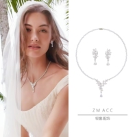 Light luxury and fashionable temperament Marquise Diamond Butterfly Full Diamond Water Drop Necklace Female Bride Wedding Suit Clavicle Chain Bracelet