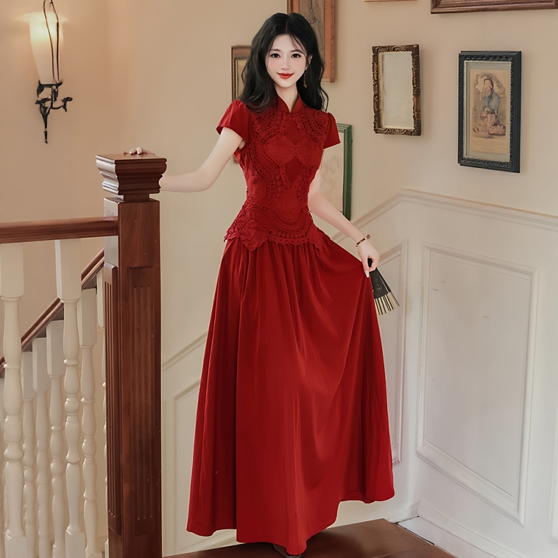 Beautiful Chinese-Style Red Cheongsam for Engagement Banquet Toasting, High-End, Elegant, Classy, Youthful, Light Luxury, and Sophisticated