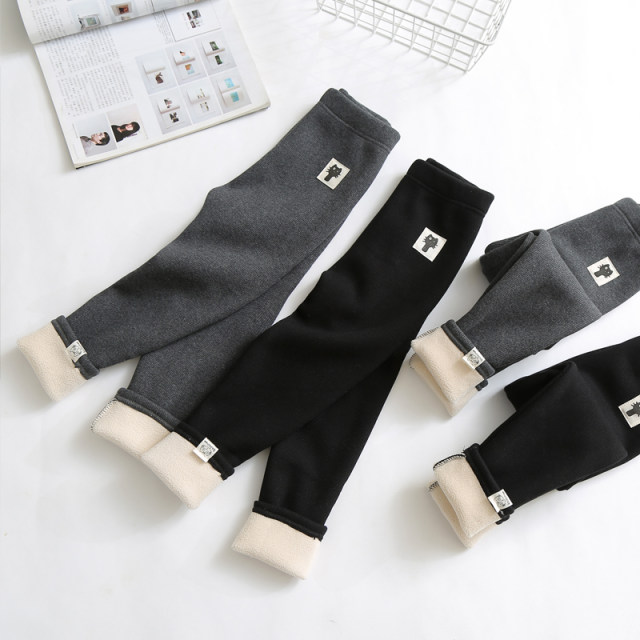 Girls' fleece pants autumn and winter children's warm all-in-one fleece thickening leggings outer wear little girl casual pants