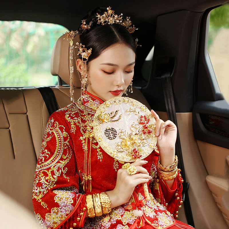 Bridal fan wedding fan high-end finished Chinese wedding handmade DIY material package XiuHe dress double dough fan