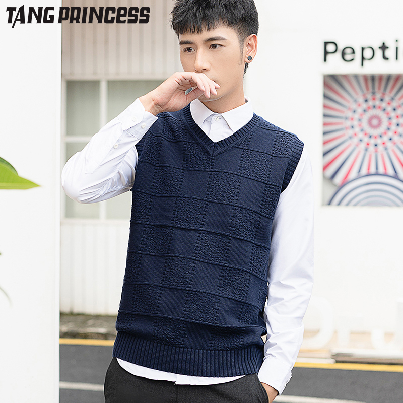 Plaid sweater vest V collar knit waistcoat male autumn winter trend personality sleeveless sleeve head sweater waistcoat waistcoat