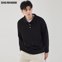 POLO Knit Men autumn and winter solid color loose casual lapel pullover long sleeve sweater base shirt T-shirt top