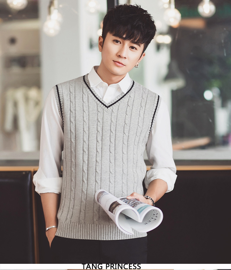 Tay áo len nam vest mùa thu và mùa đông áo len dệt kim Phiên bản Hàn Quốc của áo gió đại học V-cổ nam vest áo khoác cardigan học sinh