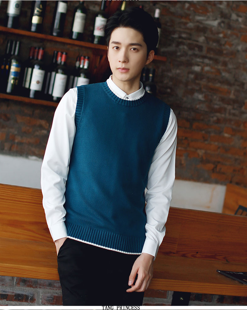 Áo len mùa thu và mùa đông vest nam phiên bản Hàn Quốc của cổ tròn nam vest vest cỡ lớn dệt kim cotton không tay áo sơ mi áo len mỏng