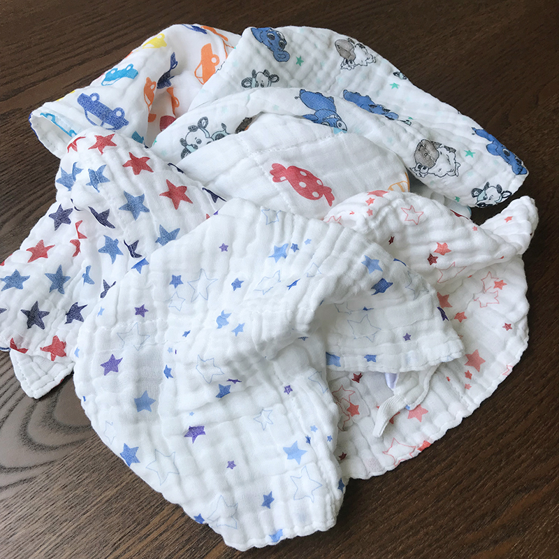 Baby saliva towel printing big bubble square towel cotton gauze handkerchief four-layer gauze baby face towel
