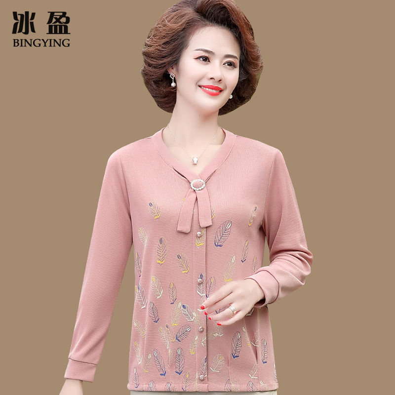 Mother Spring clothing blouses Long sleeves T-shirt Xiaoshirts 50-40 mid-40 middle-aged women Spring and autumn beat the undershirt and the new