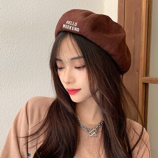 Hong Kong Bng Brown Beret for Women 2022 New Autumn and Winter Lettered Large Head Circumference Octagonal Painter Hat