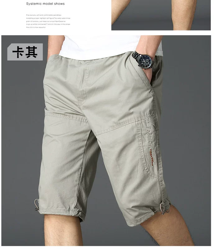 Mùa hè trung niên cắt quần quần short nam cotton đa túi overalls trung niên già lớn kích thước quần mỏng baggy nam