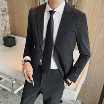 Casual suit mens suit slim Korean version of small suit two-piece mens casual groom wedding dress business Spring