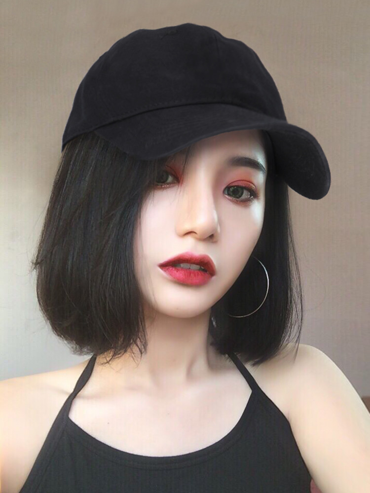 After chemotherapy, women's wig with a hat and a one-piece summer short hair summer style ponytail style women's summer detachable thin style