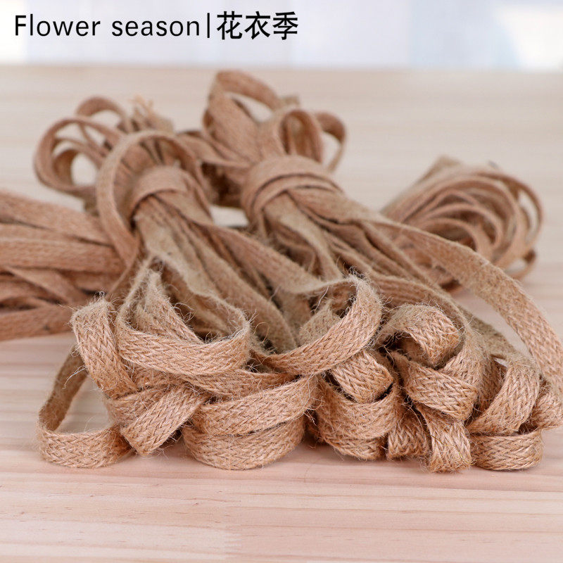 Retro hemp rope flower art packaging flat hemp rope bundled rope jute thread decoration hand-woven wide hemp rope material