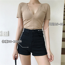 Net red exploits black denim shorts women 2022 Summer new high waist A word loose fat mm big size to be thin