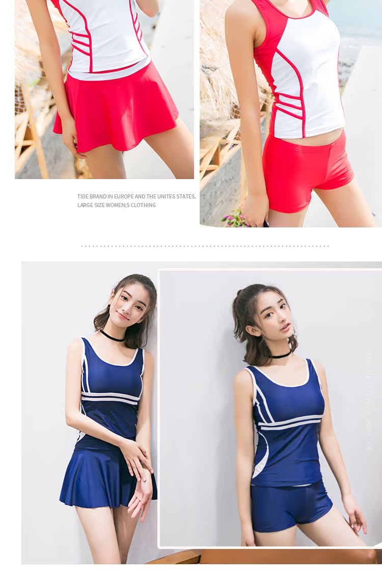 Áo tắm nữ xẻ ba mảnh Hàn Quốc hotgirl mùa xuân nữ sinh kiểu váy boxer quần lọt khe che bụng áo tắm bảo thủ - Bộ đồ bơi hai mảnh áo bơi 2 mảnh