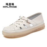 Летняя белая обувь, дышащие сандалии, туфли, из натуральной кожи, мягкая подошва