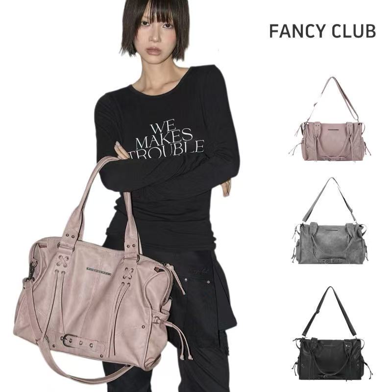 Korean Fancyclub Niche Bag Large Capacity Street Style Studded Strap Biker Bag Commuter Crossbody Shoulder Bag