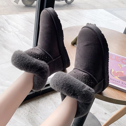 Зимние короткие сапоги, универсальные флисовые туфли, удерживающие тепло ботинки, 2019, в корейском стиле