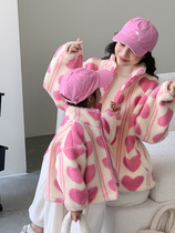 Pro-child dress girl dress 2023 winter dress new lamb suede mother woman foreign air warm thickened caring pro-son dress jacket