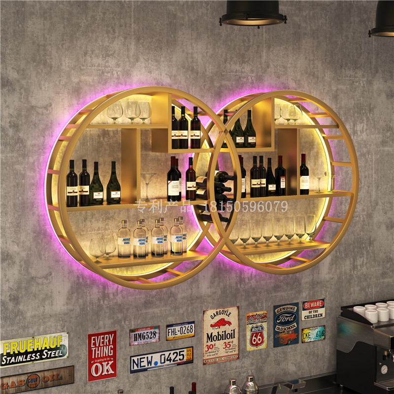 Bar Bar Bar Counter Creative Wall-mounted Wine Cabinet Dining Room Rack Wall Iron Art Red Wine Rack Luminous Wine Show Shelf
