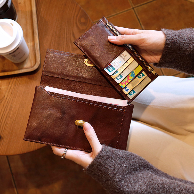 Vintage Vegetable-Tanned Leather Women's Wallet, Long Style, Genuine Leather, 2025 New Model, Large Capacity Card Holder, All-In-One Wallet, 80% off Stack