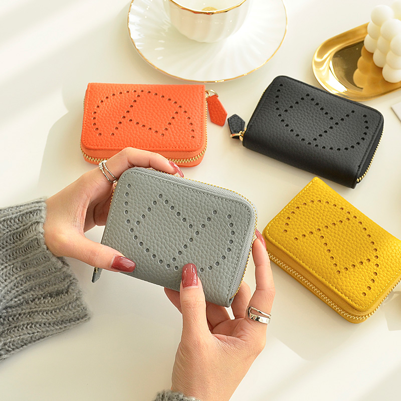 Genuine leather organ card holder women's compact card holder with multiple card slots simple top layer cowhide coin purse document bag card holder