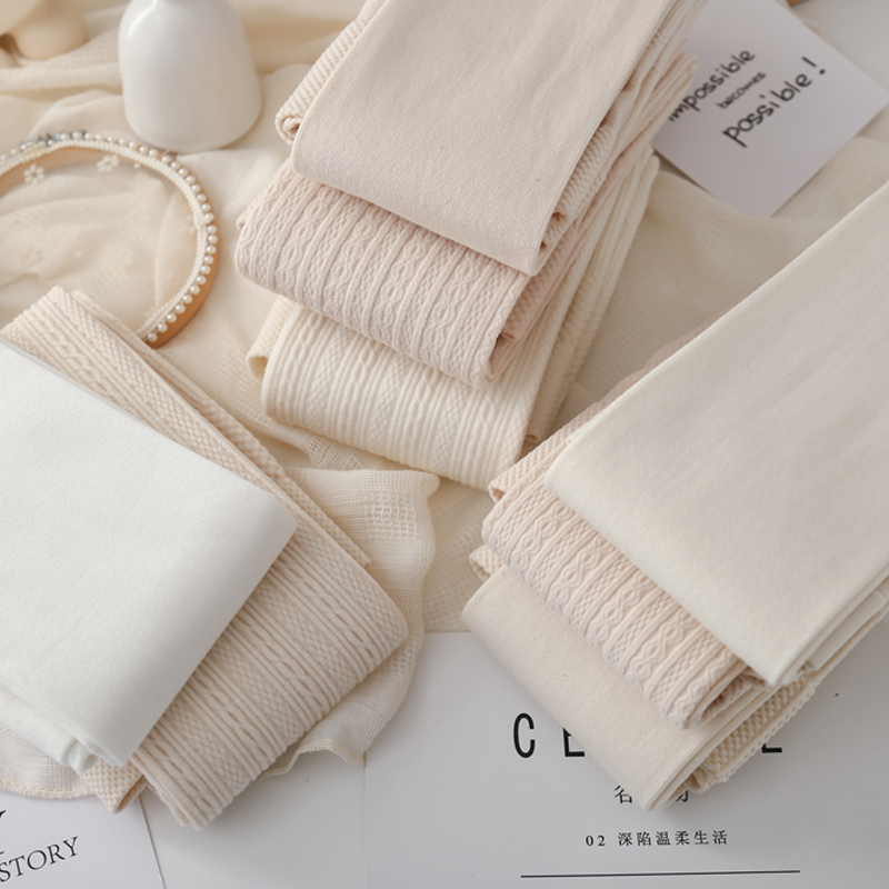 Japanese-Style Milky White Pantyhose, Autumn and Winter Fleece-Lined Thick White High-Waisted Leggings for Women, Off-White Leggings for Adults