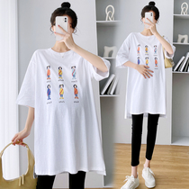 Pregnant Woman Summer Clothing Cartoon Dress Dress Suit Summer Thin casual T-shirt jacket with long slim fit pants two-piece set